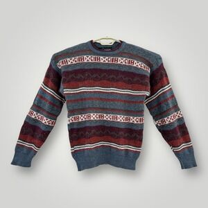 VTG 80s Kennington Italia Sweater Mens M Grandpa Blue Burgundy Geometric Stripe